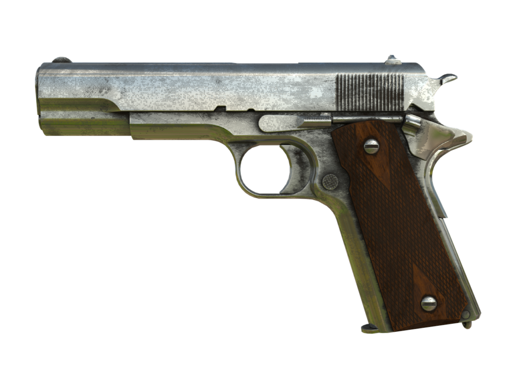 Pistolet Colt M1911 wyposażony w 2 bezpieczniki zewnętrzne: nastawny i chwytowy